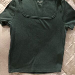 Hollister Deep Green Square Neck Ribbed Short Sleeve Top